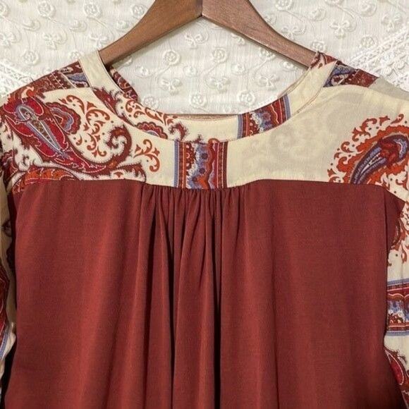 Anthropologie · Tiny Nahara Blouse · Rayon Split Neck Boho Paisley Top Small - Picture 7 of 10